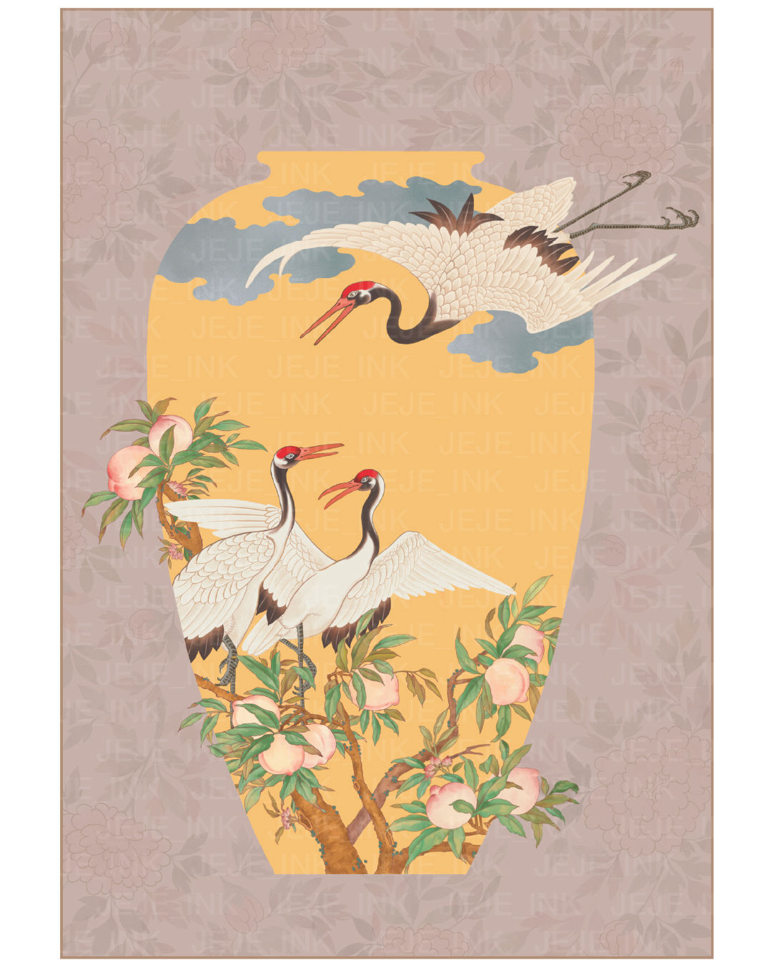Crane and Peach in a Vase