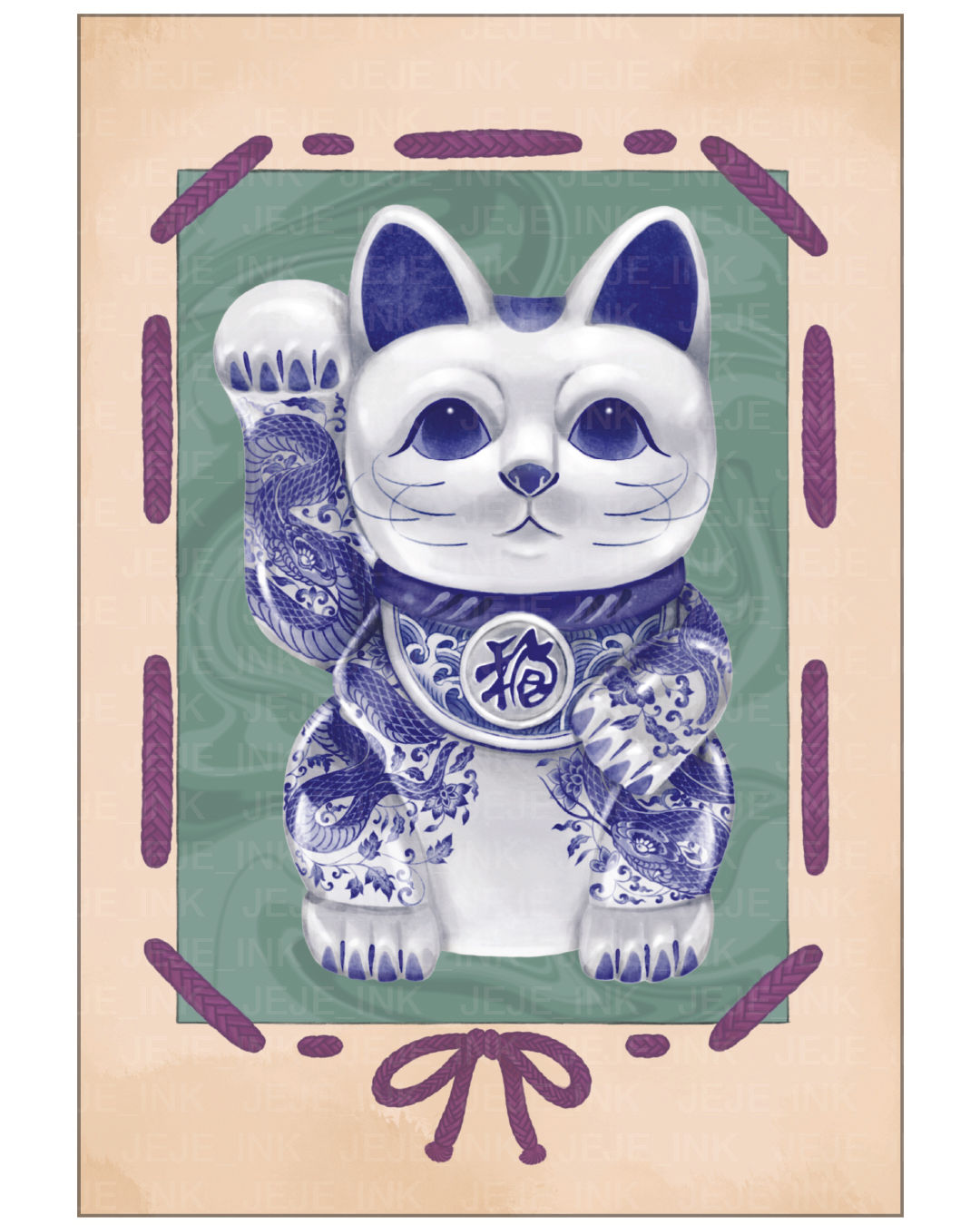 Manekineko (Blue and White Porcelain)