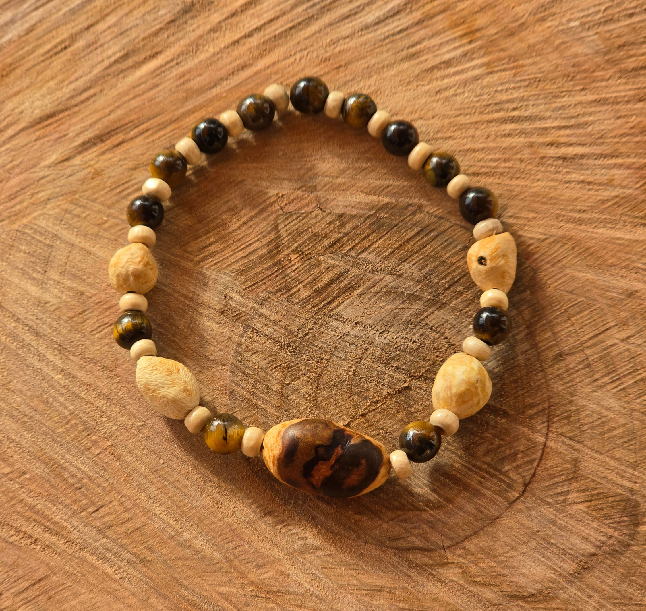 Baumperlen-Armband - Buche - Tigerauge