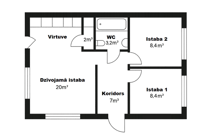 Kastaņnams mājas plānojums – 60 m² rūpnieciski ražota koka māja