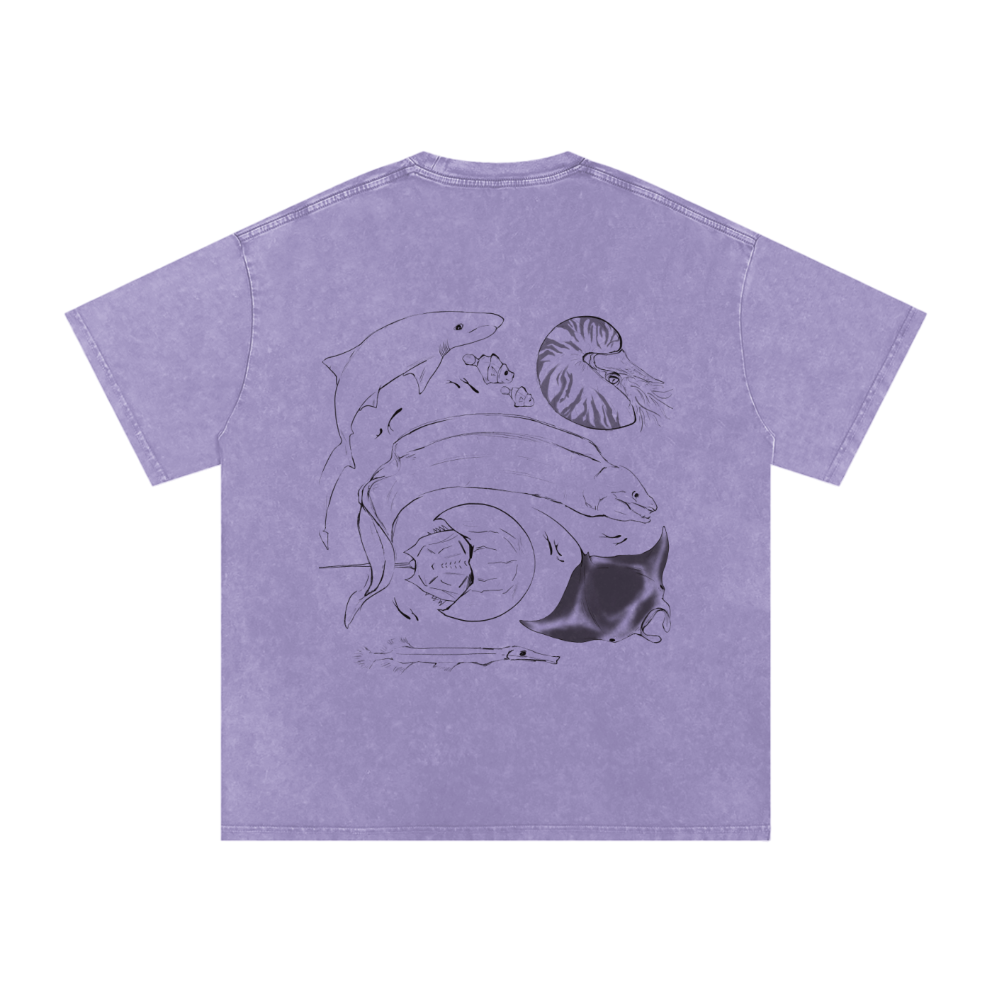 Wastelined Ocean Novelty Snow Washed Oversized Cotton T-Shirt