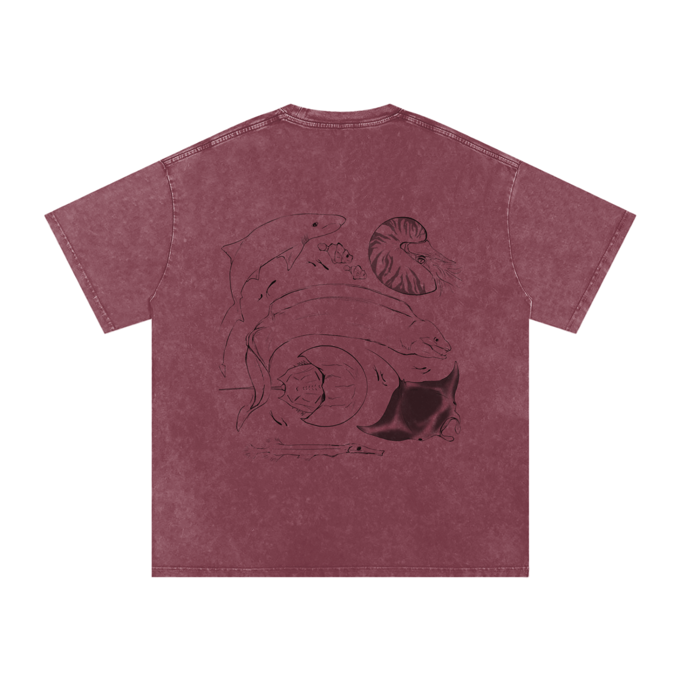 Official Fish Band Logo Snow Washed Oversized Cotton T-Shirt