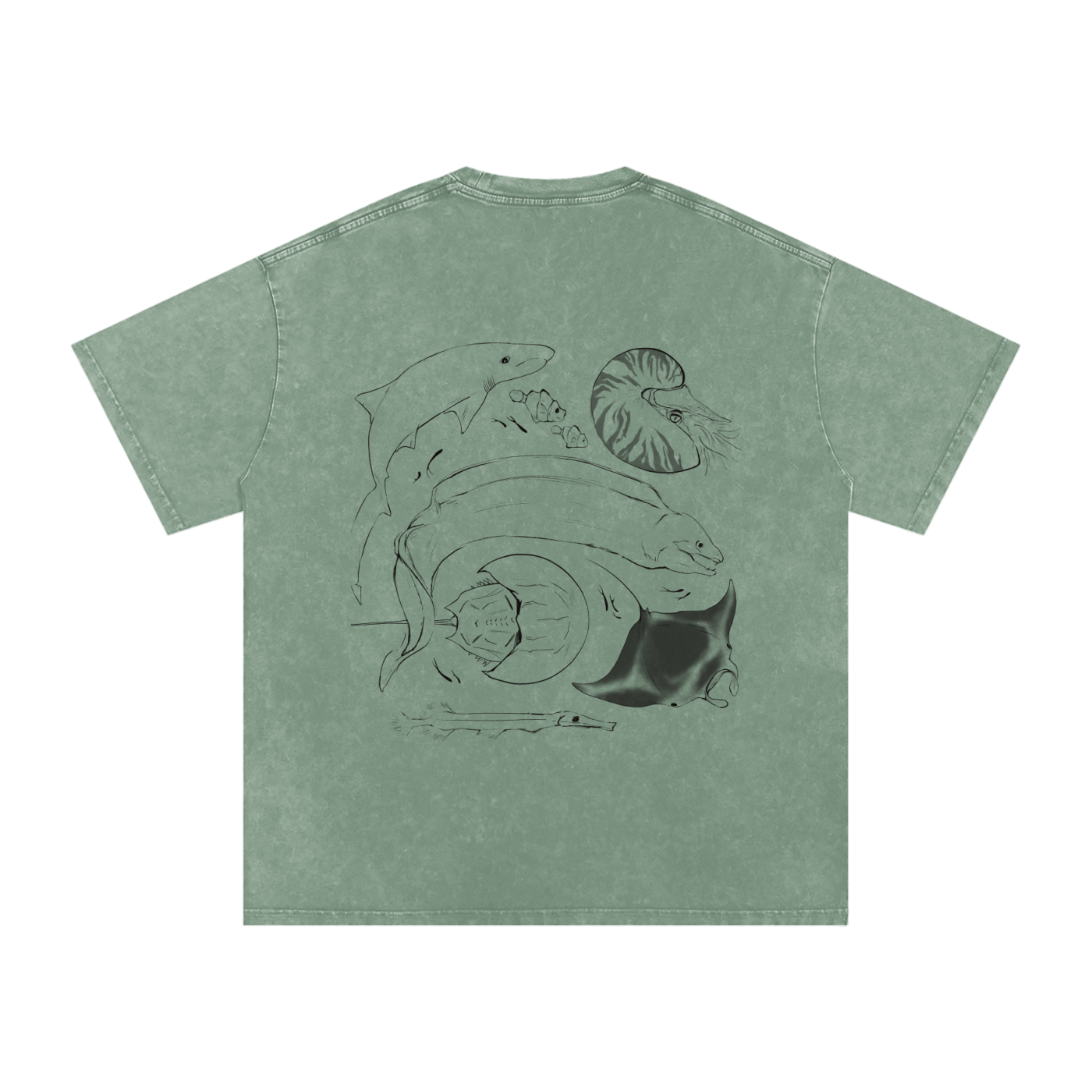 Wastelined Ocean Novelty Snow Washed Oversized Cotton T-Shirt