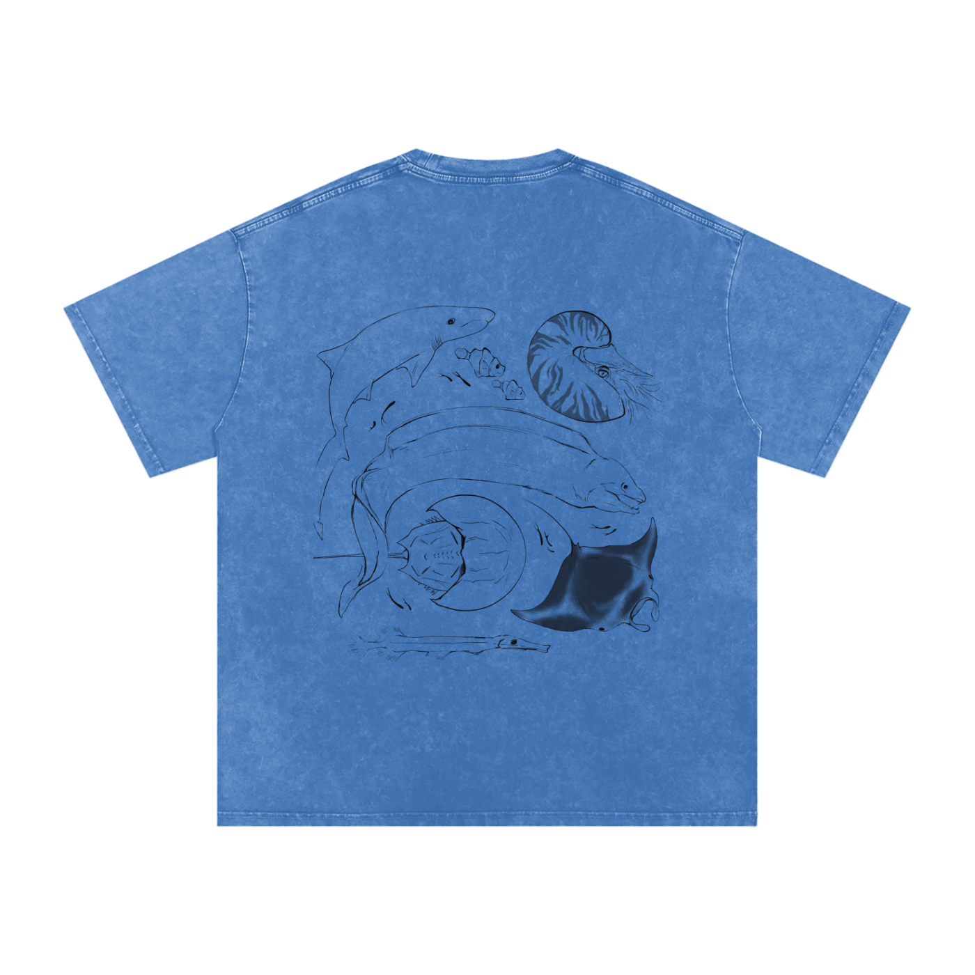 Official Fish Band Logo Snow Washed Oversized Cotton T-Shirt
