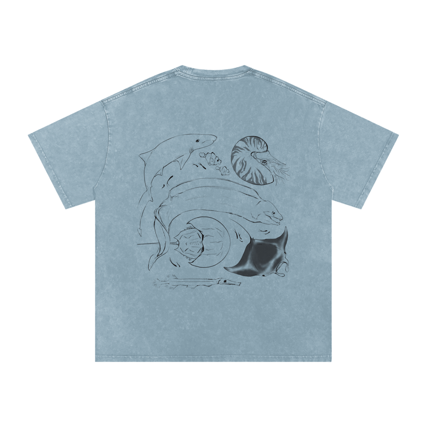 Wastelined Ocean Novelty Snow Washed Oversized Cotton T-Shirt