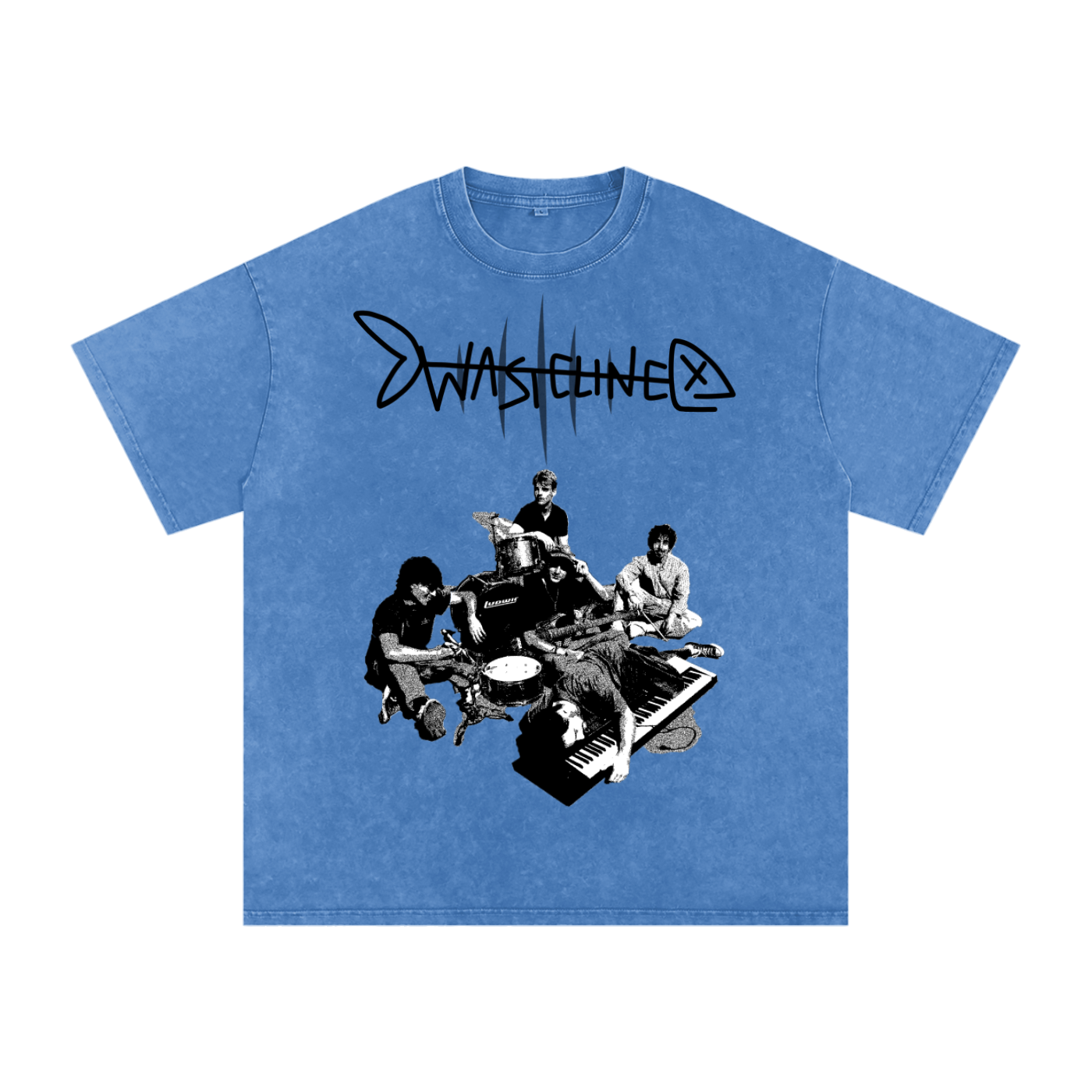 Wastelined Fish Band Snow Washed Oversized Cotton T-Shirt