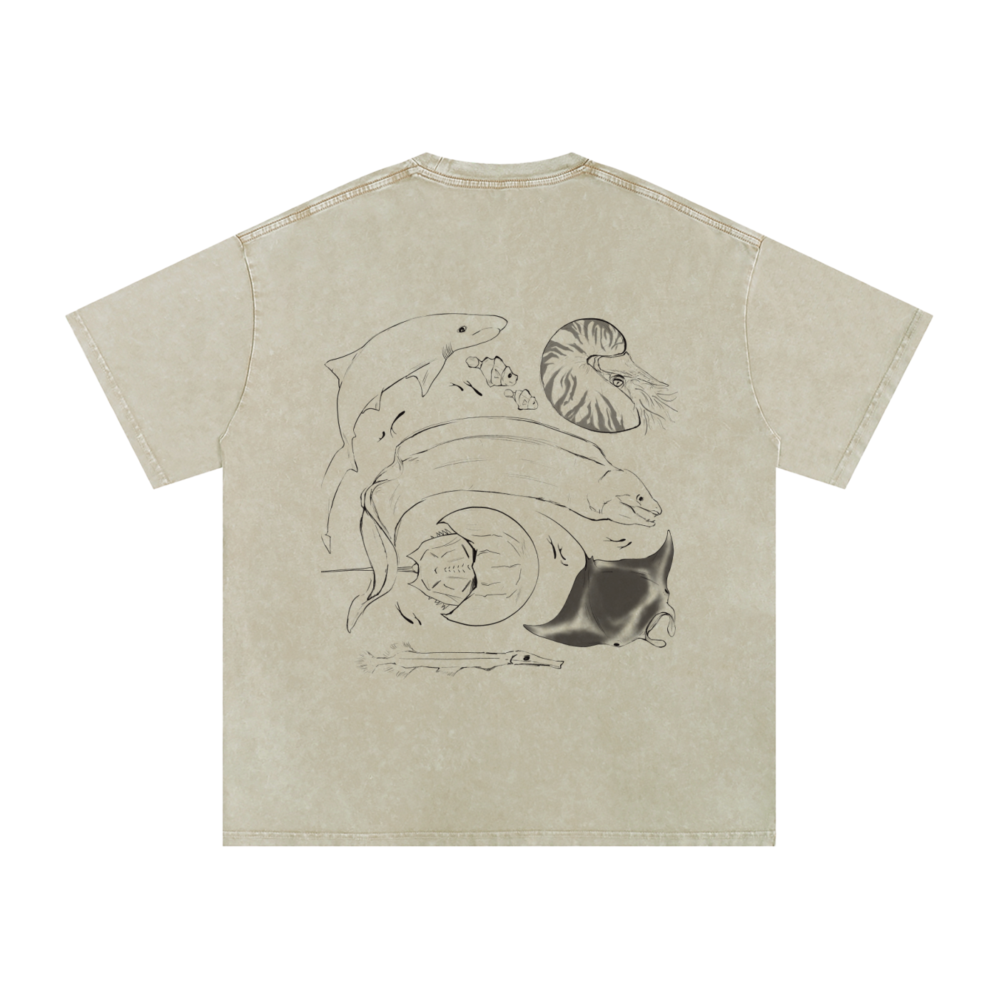 Official Fish Band Logo Snow Washed Oversized Cotton T-Shirt