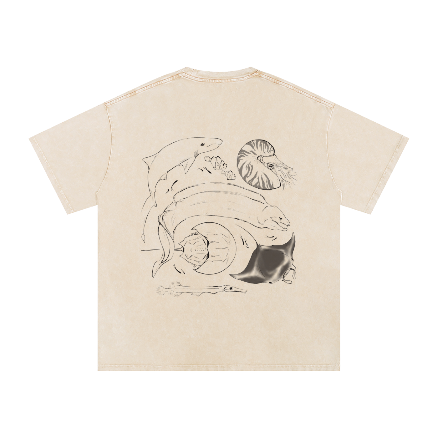 Official Fish Band Logo Snow Washed Oversized Cotton T-Shirt