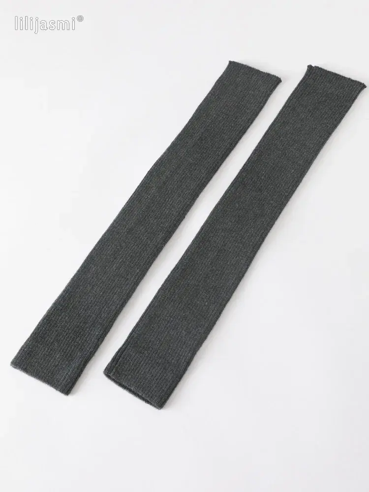 Thumbnail: Autumn Winter 40 50 60CM Women's Wool Arm Warmers Fingerless Gloves