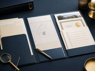Folder of organized property research documents and public records.