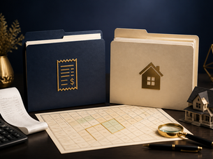 Property tax and appraisal record folders with parcel map