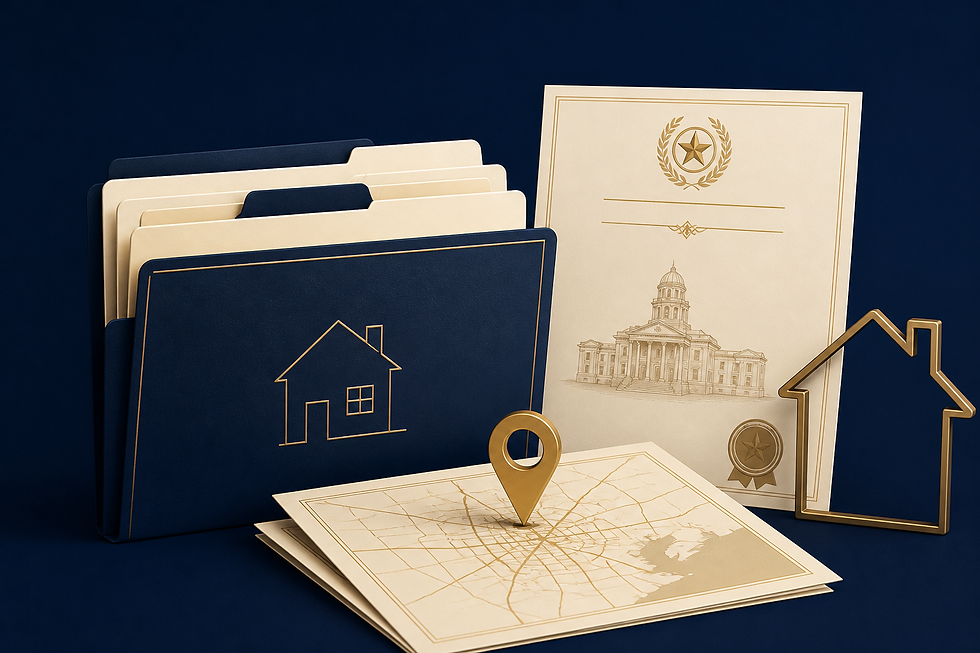 Public property research folders, map, and recorded documents.