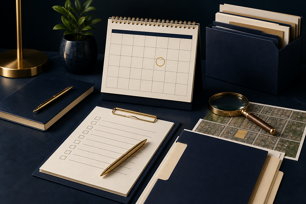Property research packet timing checklist and parcel map