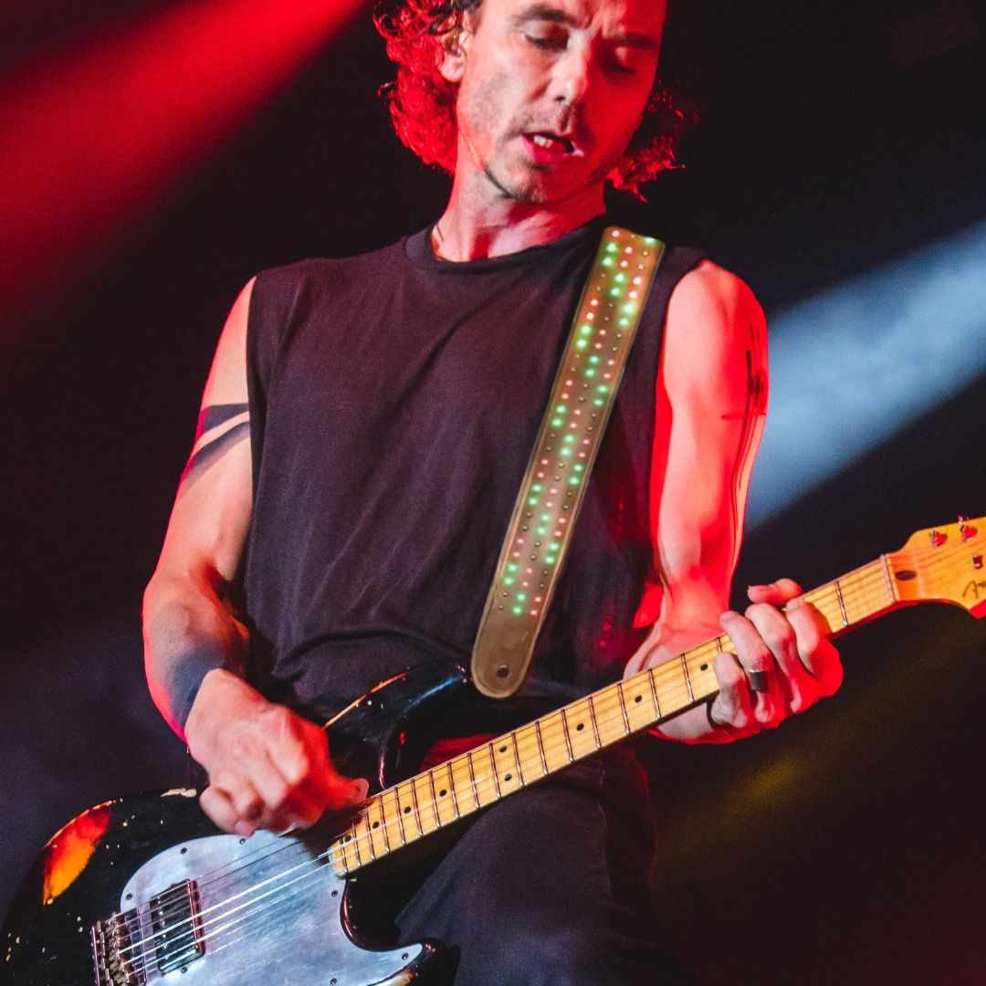 Brown Leather Guitar Strap with White LEDs