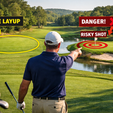 Golfer on fairway choosing a safe layup over risky shot, demonstrating smart course management and strategic decision-making