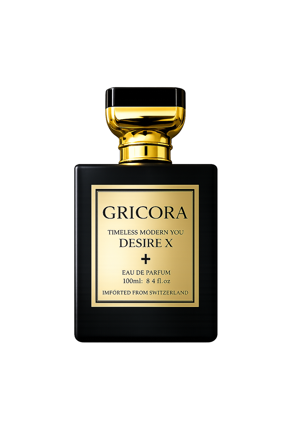 GRICORA Desire X perfume bottle in black and gold