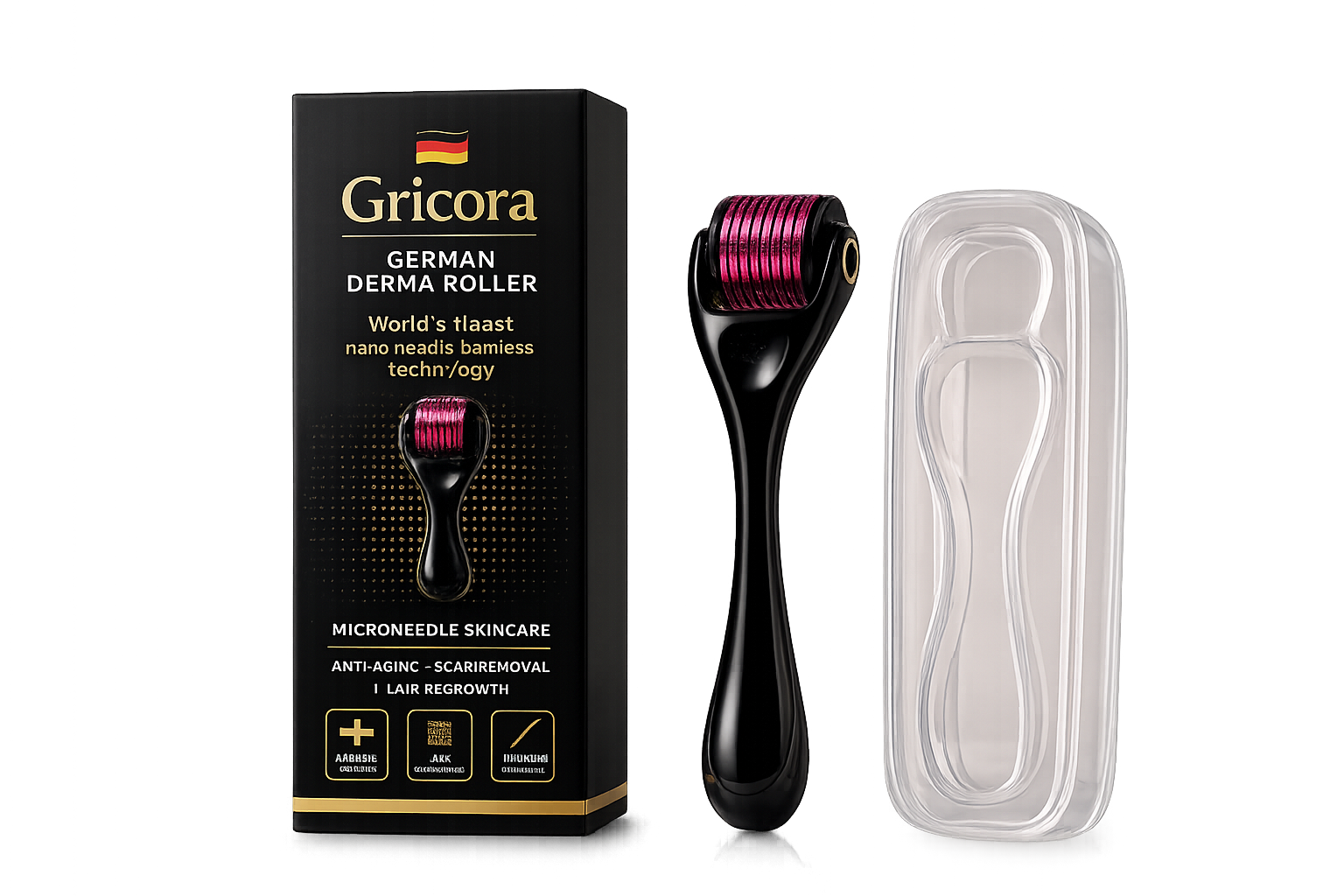 Gricora German Derma Roller with packaging and case.