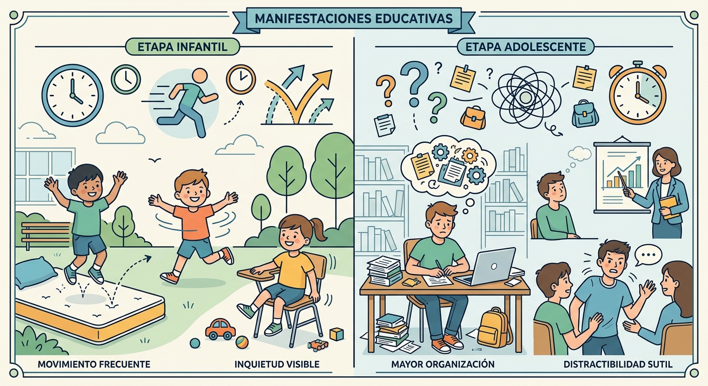 TDAH en adolescentes: retos escolares y adaptaciones necesarias - ilustración