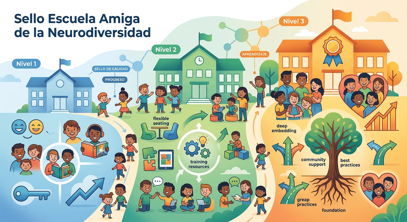 ¿Qué es el Sello Escuela Amiga de la Neurodiversidad? Origen, niveles y beneficios - ilustración