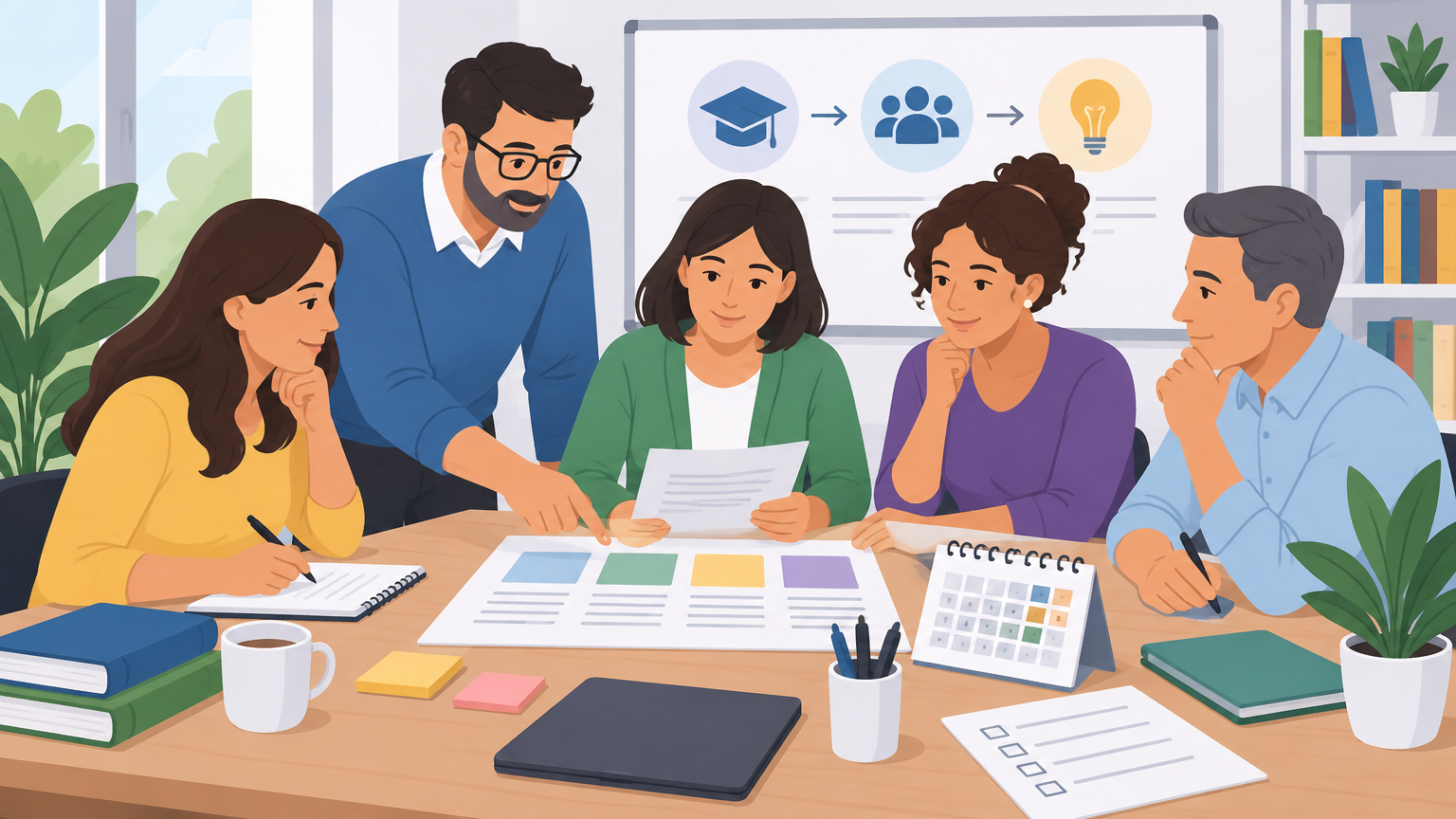 Equipo docente comparando propuestas de formación en neurodiversidad en una reunión de centro