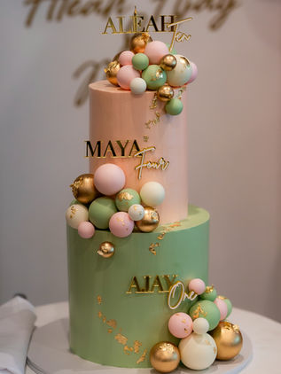 Triple Birthday Cake Pink Gold & Sage balloons