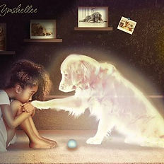 animal spirit consoling the little girl who is grieving