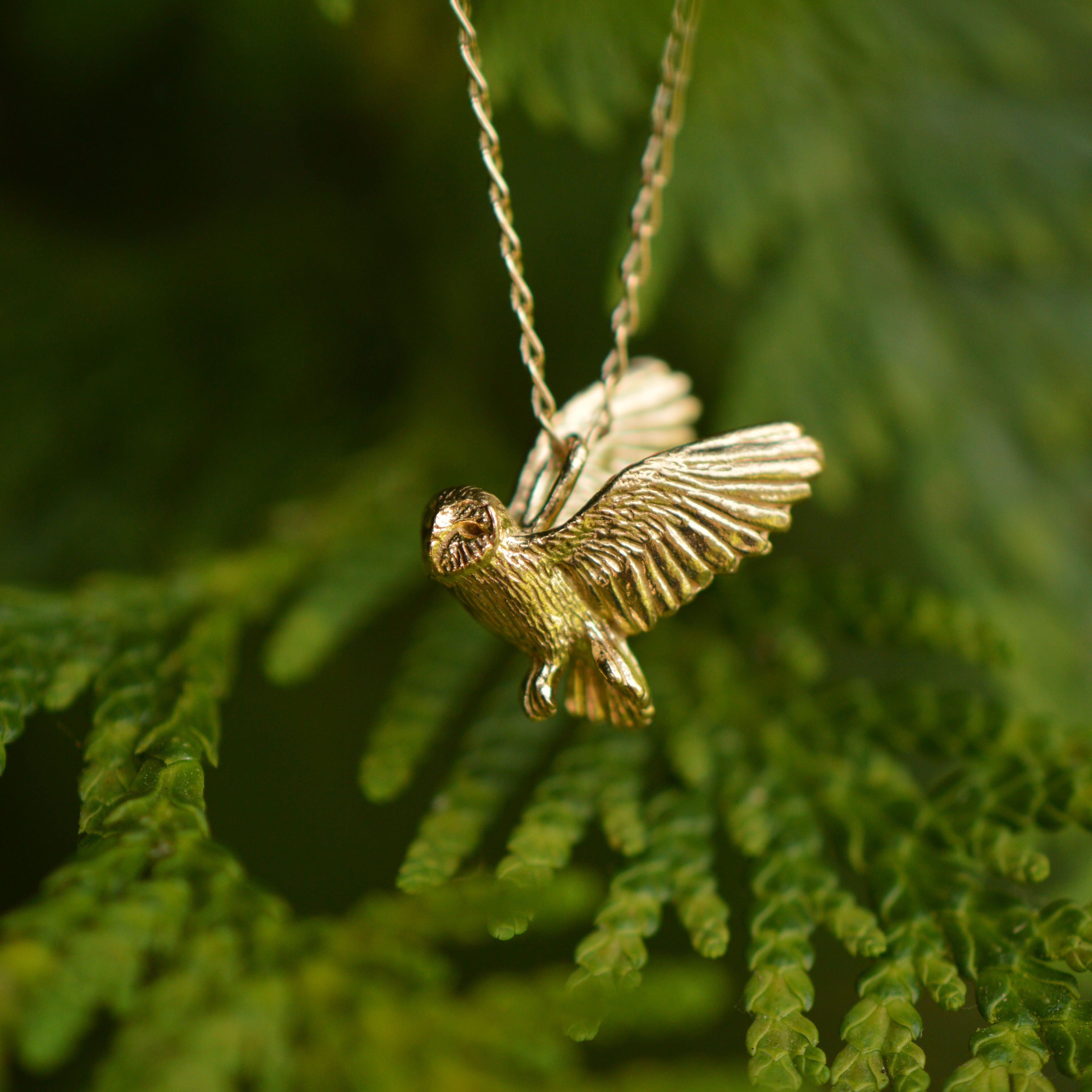 Solid Gold Flying Owl Pendant
