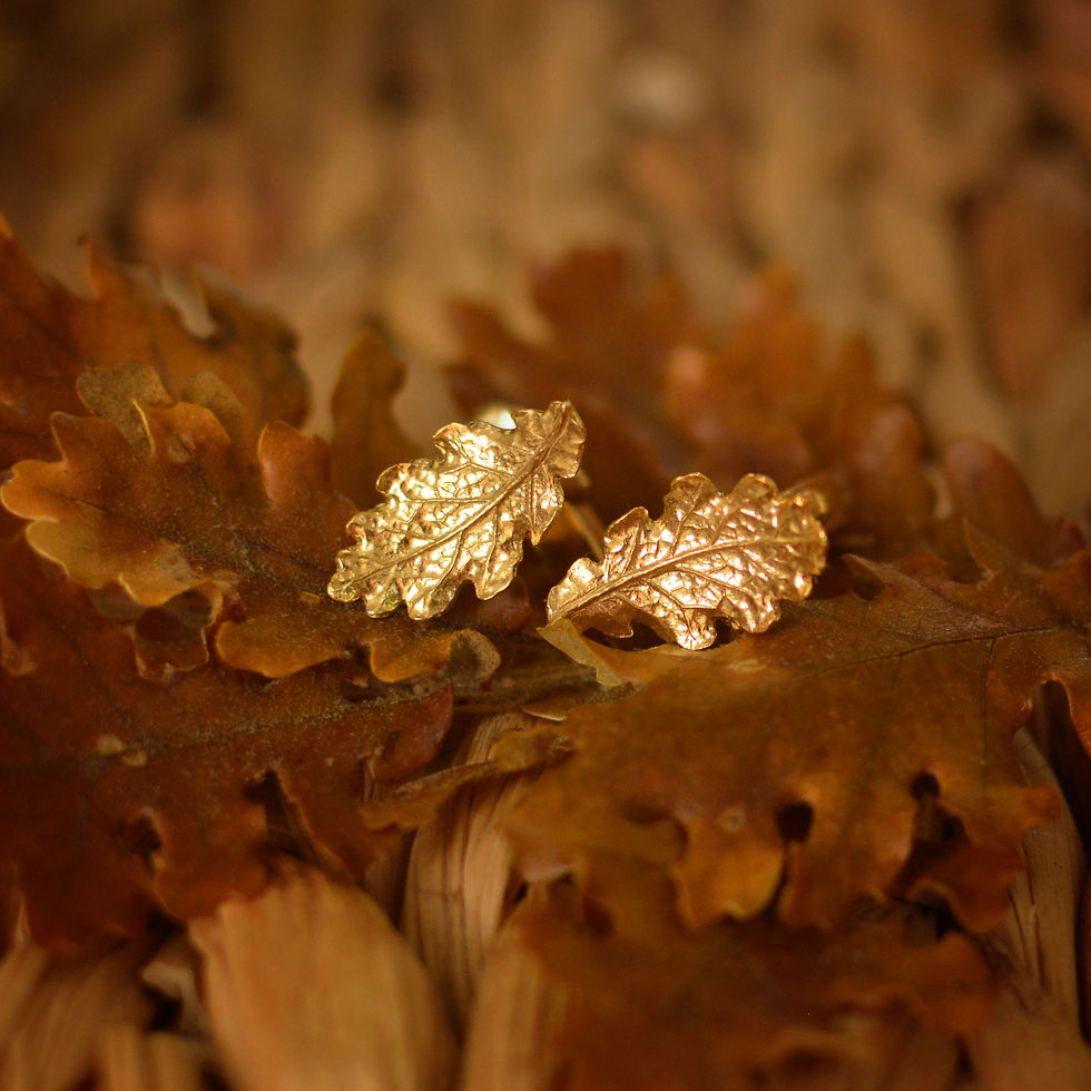 Thumbnail: Solid Gold Oak Leaf Earrings