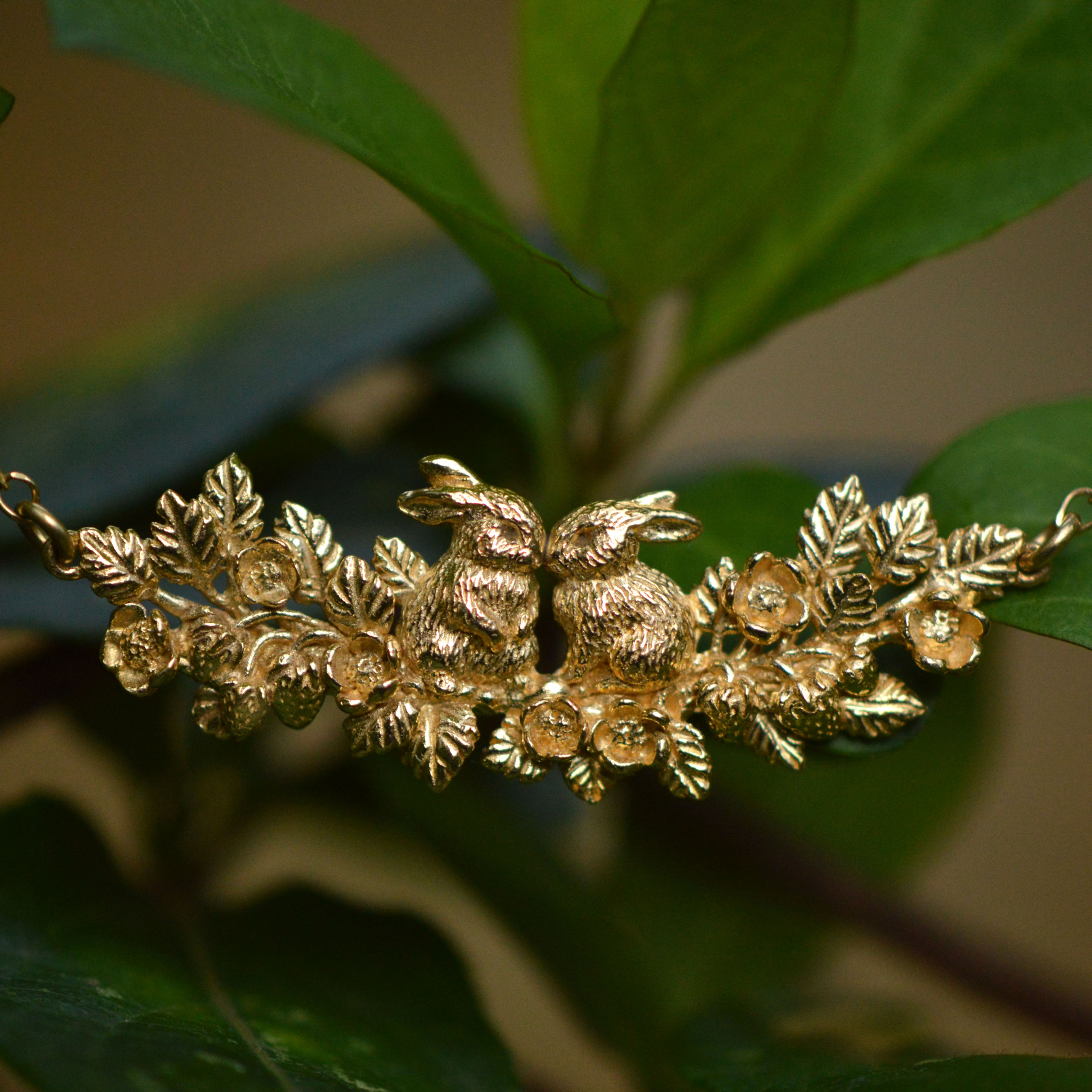 Rabbits in a Strawberry Patch Necklace