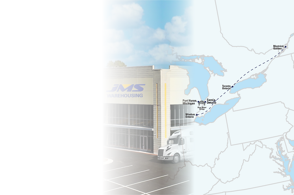 JMS warehouse building and warehouse network map of US Northeast and the St-Lawrence Corridor
