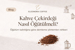 Farklı demleme yöntemlerine uygun kahve öğütme dereceleri tablosu: Espresso (fine), V60/Pour Over (medium-fine), French Press (coarse) ayarları ve parçacık boyutu analizi.