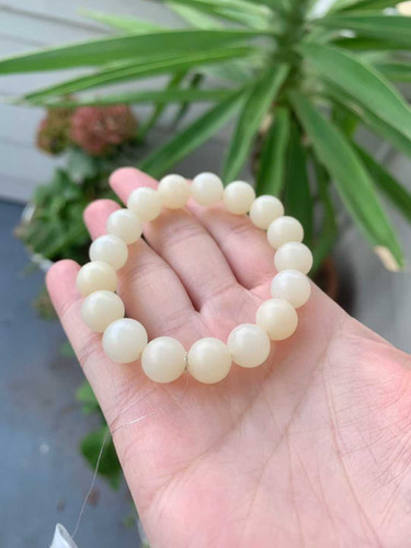 闲置C148】新疆和田玉暖白玉圆珠手串| 北美铛铛翡翠手镯珠宝