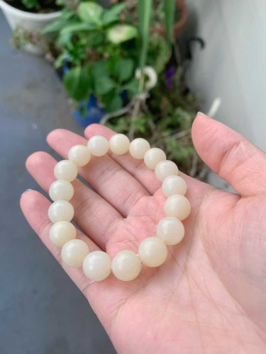 闲置C148】新疆和田玉暖白玉圆珠手串| 北美铛铛翡翠手镯珠宝
