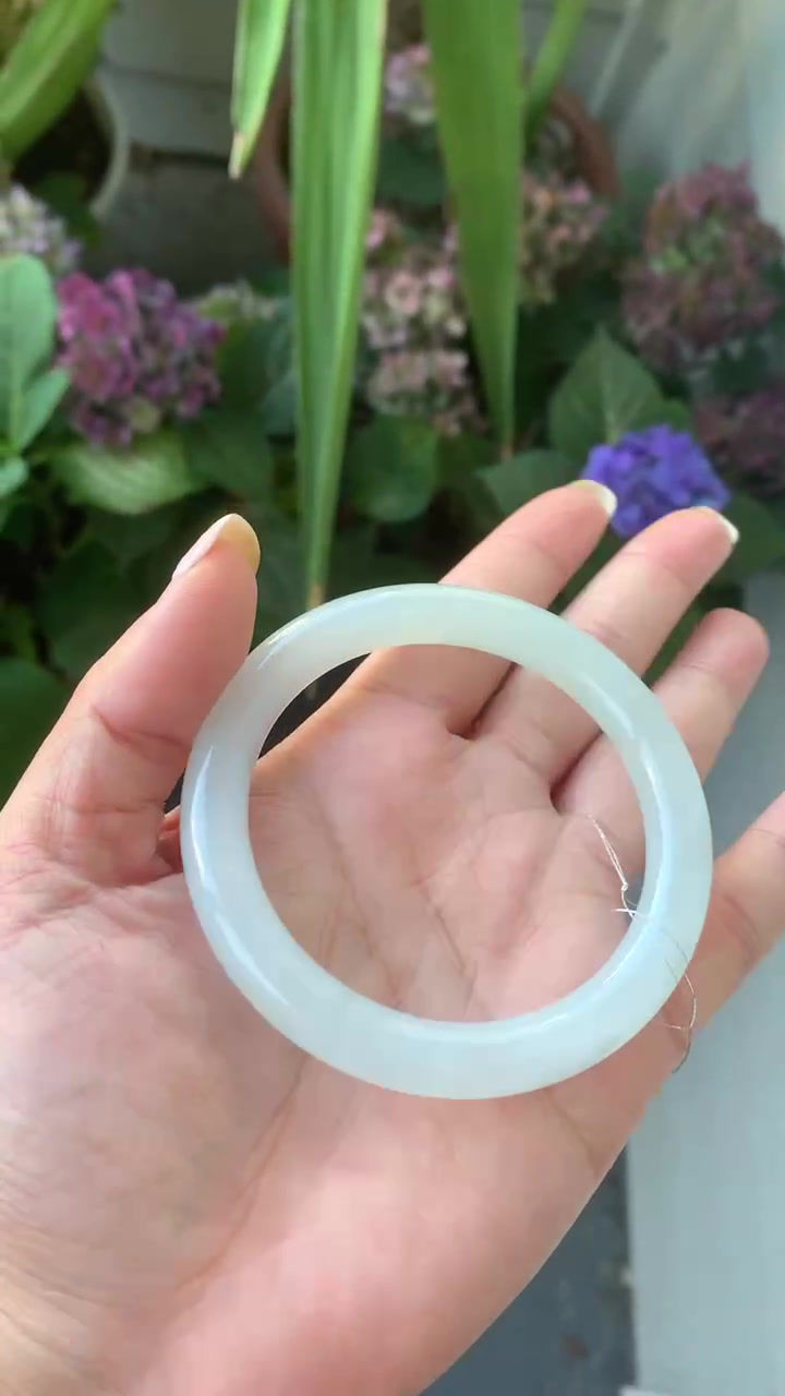 Thumbnail: 【新货“浅岚”系列】淡蓝晴糯冰圆条翡翠手镯4只 Jadeite Bangle Size 53.7,54,54.7,55.8