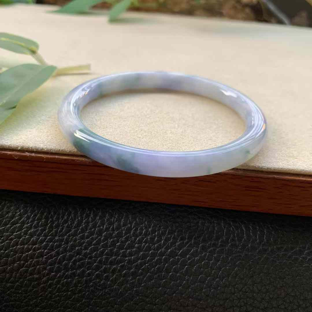 【闲置A184】57圈紫罗兰飘花大圈口细圆条入门级小莫奈翡翠手镯 Jadeite Bangle Size 57