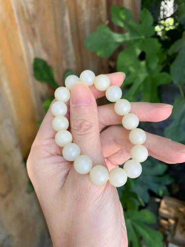 闲置C148】新疆和田玉暖白玉圆珠手串| 北美铛铛翡翠手镯珠宝