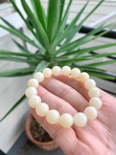 闲置C148】新疆和田玉暖白玉圆珠手串| 北美铛铛翡翠手镯珠宝