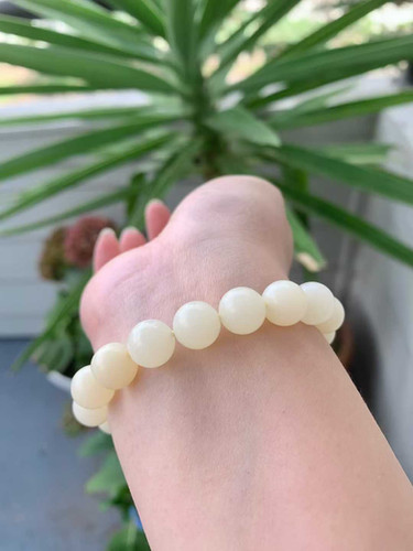 闲置C148】新疆和田玉暖白玉圆珠手串| 北美铛铛翡翠手镯珠宝