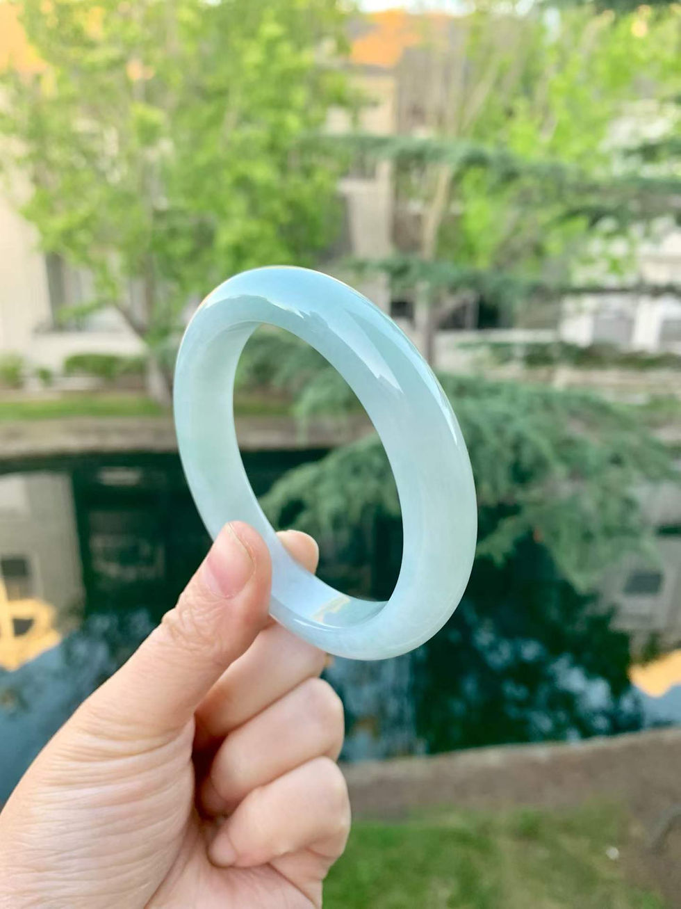 縮圖：【闲置D931】58圈糯冰蓝晴正圈翡翠手镯  Jadeite Bangle Size 58