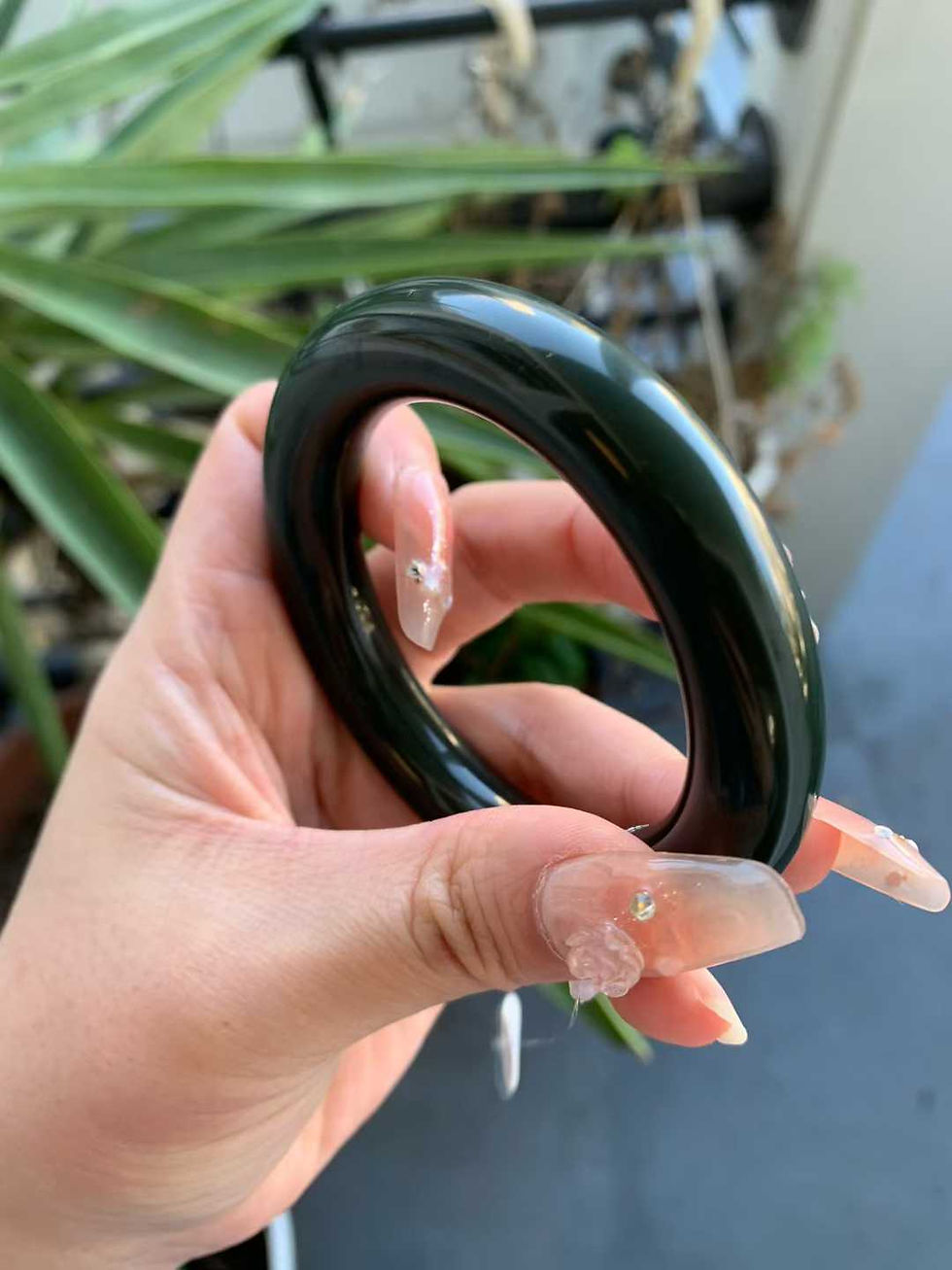 Thumbnail: 【闲置E902】52.8圈黑青羊脂玉手镯  Hetian Jade Bangle Size 52.8