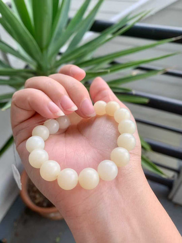 闲置C148】新疆和田玉暖白玉圆珠手串| 北美铛铛翡翠手镯珠宝