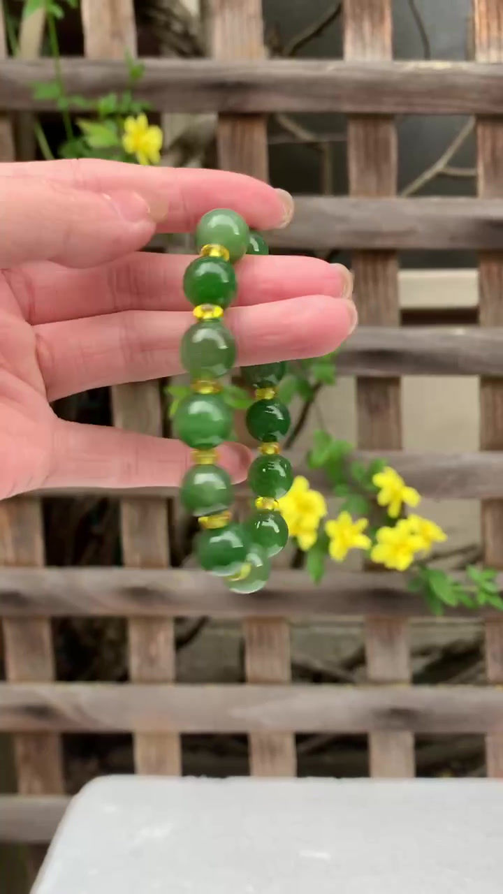 Thumbnail: 【新货3516】和田玉碧玉大珠手串