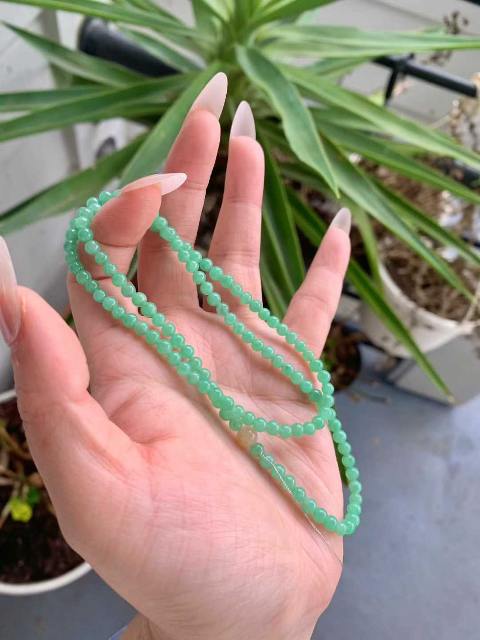 Thumbnail: 【闲置F905】糯冰种翠绿翡翠米珠项链