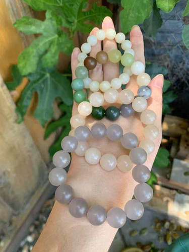 闲置C148】新疆和田玉暖白玉圆珠手串| 北美铛铛翡翠手镯珠宝