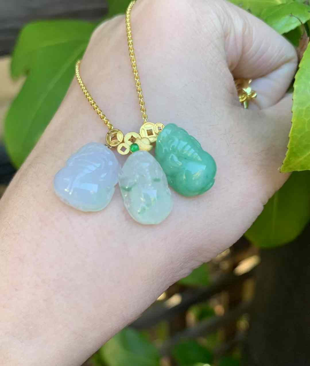 【新货】18k镶嵌翡翠貔貅吊坠三个