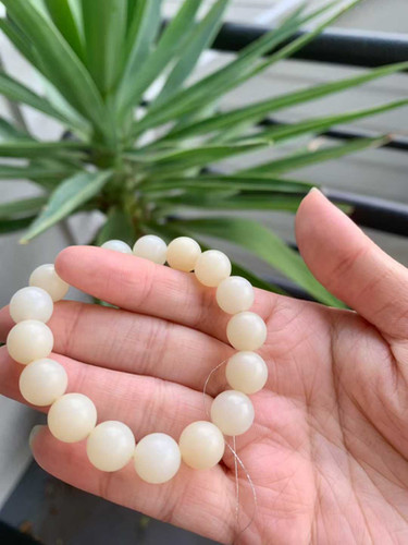 闲置C148】新疆和田玉暖白玉圆珠手串| 北美铛铛翡翠手镯珠宝