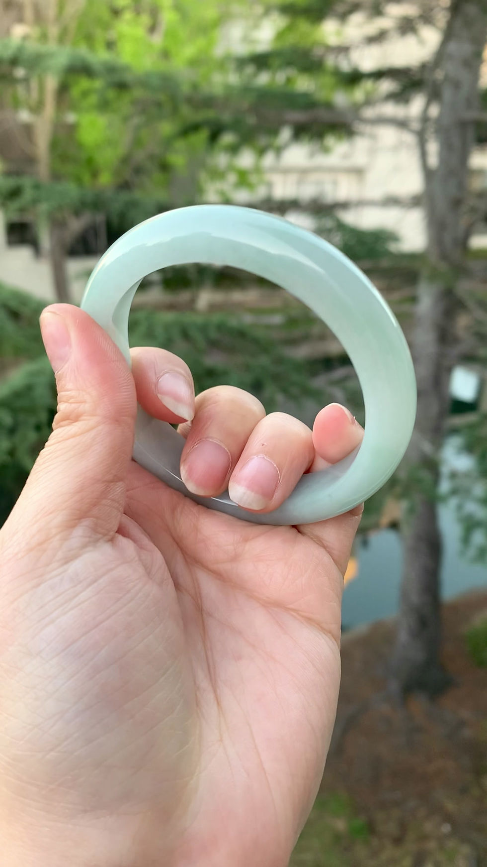 縮圖：【闲置D931】58圈糯冰蓝晴正圈翡翠手镯  Jadeite Bangle Size 58