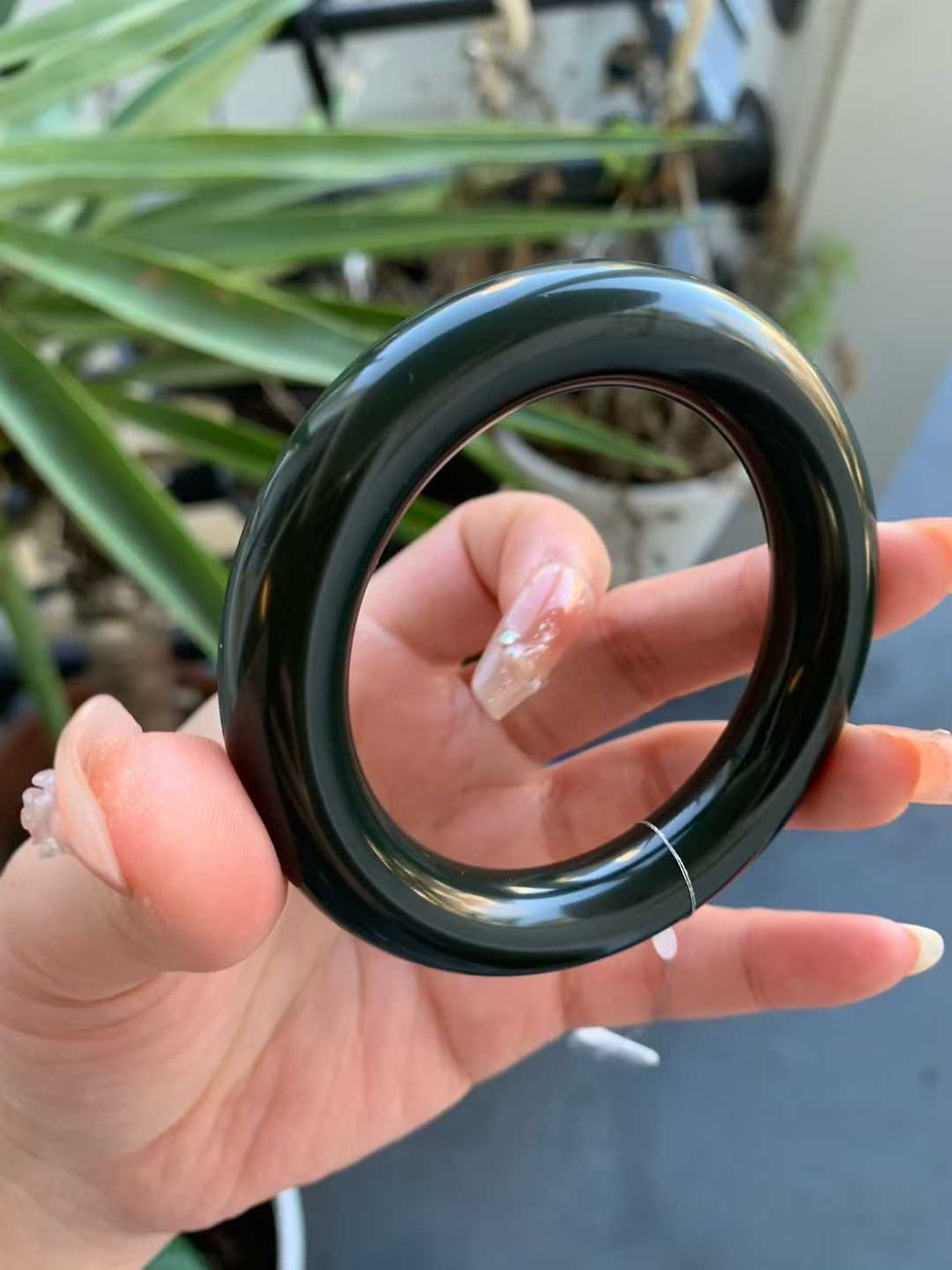 Thumbnail: 【闲置E902】52.8圈黑青羊脂玉手镯  Hetian Jade Bangle Size 52.8