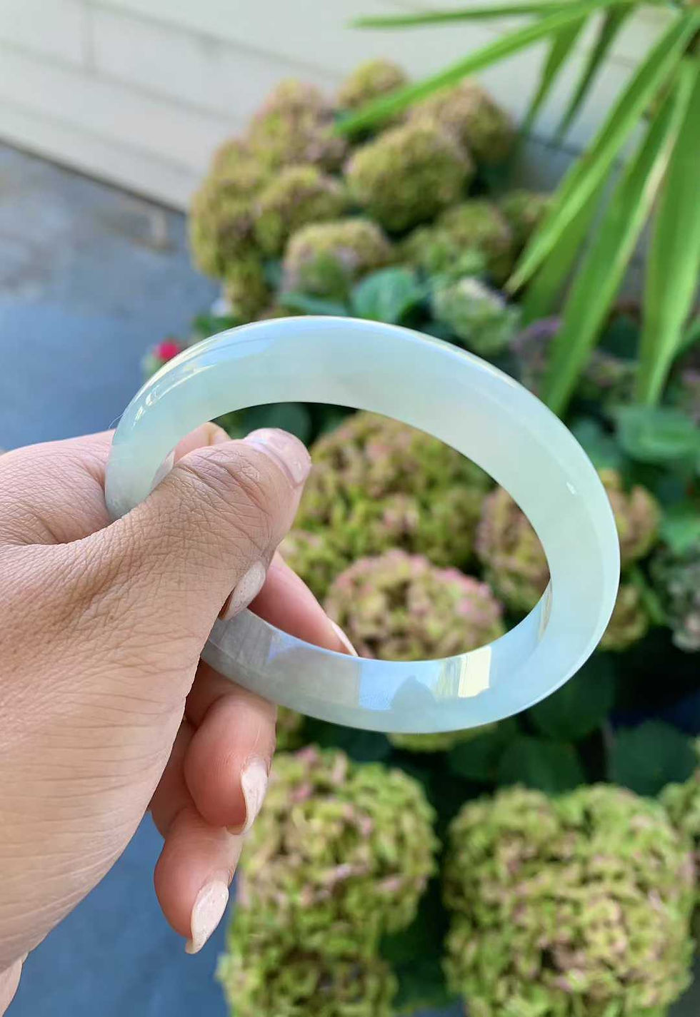 Thumbnail: 【闲置A150】58.5圈冰蓝正圈大圈口翡翠手镯  Jadeite Bangle Size 58.5