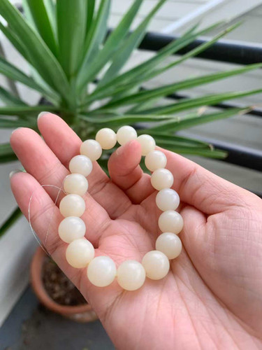 闲置C148】新疆和田玉暖白玉圆珠手串| 北美铛铛翡翠手镯珠宝